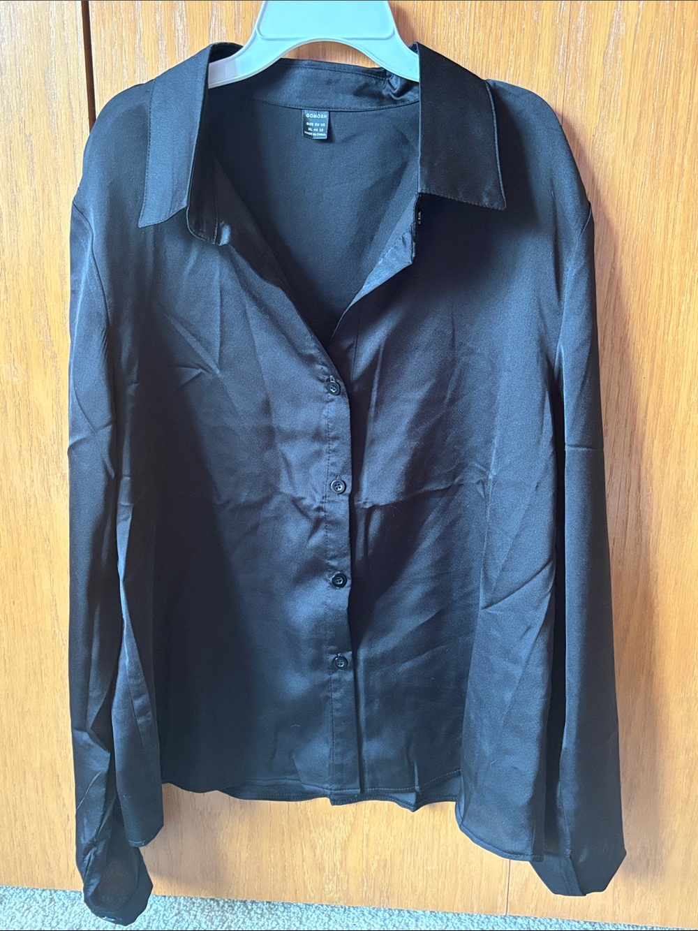 Women's Black Satin Button-Up Shirt